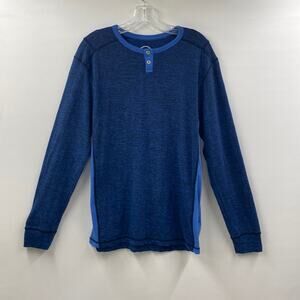 BKE Shirt Athletic Fit Blue Heathered Button Down Long Sleeve Henley Men’s Sz L